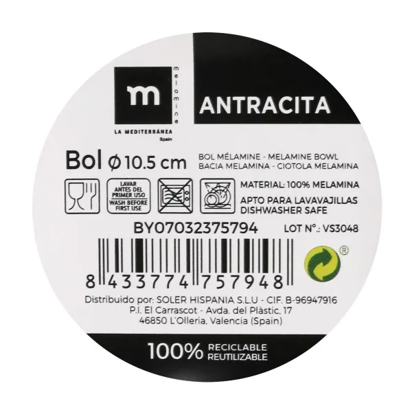 Uzkodu Bļoda La Mediterránea Melamīna Antracīts 10 x 10 x 5 cm (36 Vienības)