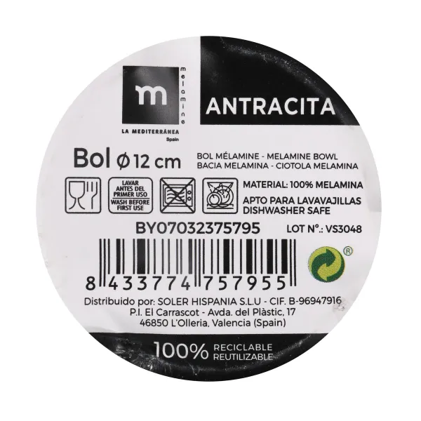 Užkandžių indai La Mediterránea Melaminas Antracito 11,5 X 6 cm (24 vnt.)