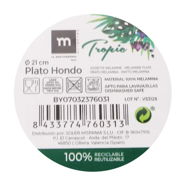 Deep Plate La Mediterránea TROPIC 21 x 5,3 cm (24 Units)