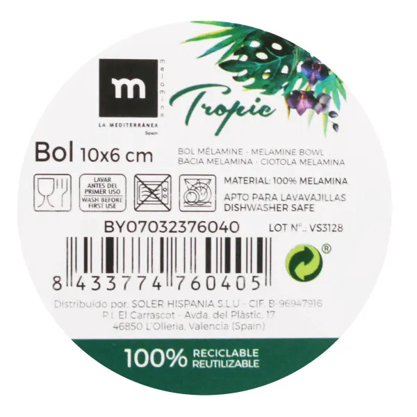 Snack Bowl La Mediterránea  TROPIC 10 x 10 x 6 cm (24 Units)