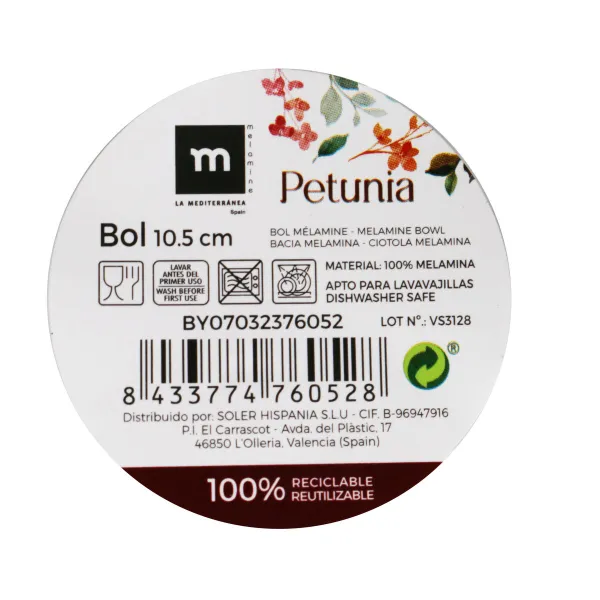 Snack Bowl La Mediterránea Petunia Melamin Shine (36 Units)