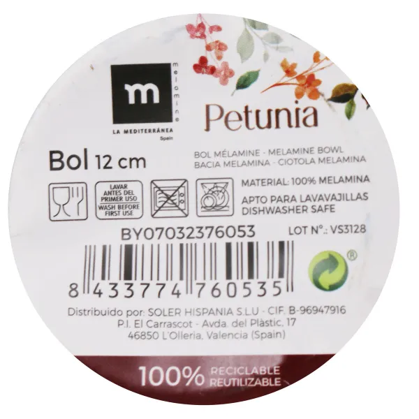Uzkodu Bļoda La Mediterránea Petunia Melamīna Spīdums 11,5 x 11,5 x 6 cm (24 gb.)