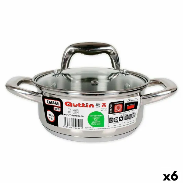 Кастрюля Quttin 139494 Ø 16 x 7 cm С крышкой Сталь (6 штук)