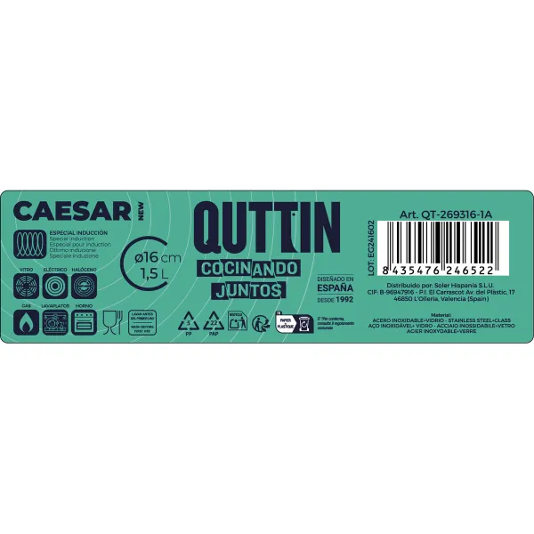 Кастрюля Quttin 139494 Ø 16 x 7 cm С крышкой Сталь (6 штук)