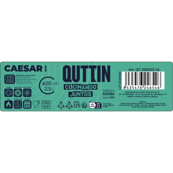 Кастрюля со стеклянной крышкой Quttin Caesar ø 20 x 8 cm Сталь (6 штук)