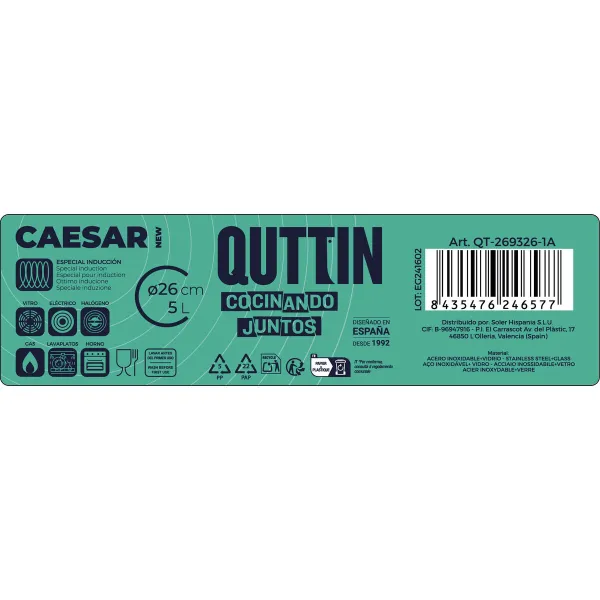 Кастрюля со стеклянной крышкой Quttin Caesar Ø 26 x 9 cm Сталь (4 штук)