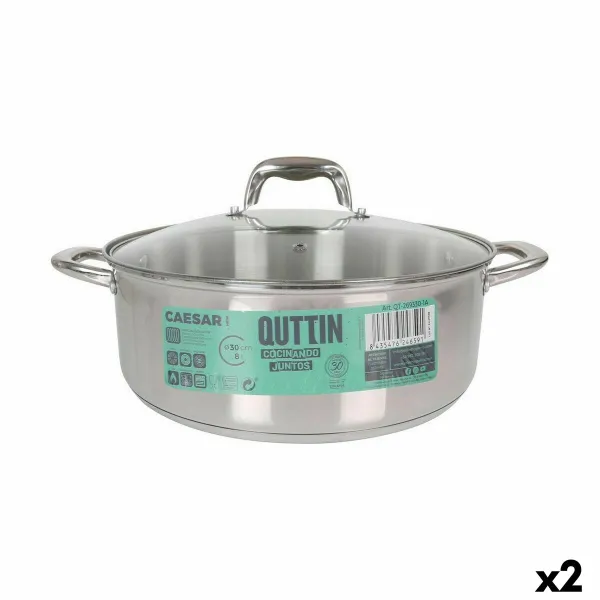 Кастрюля со стеклянной крышкой Quttin Caesar ø 30 x 11,5 cm Сталь (2 штук)
