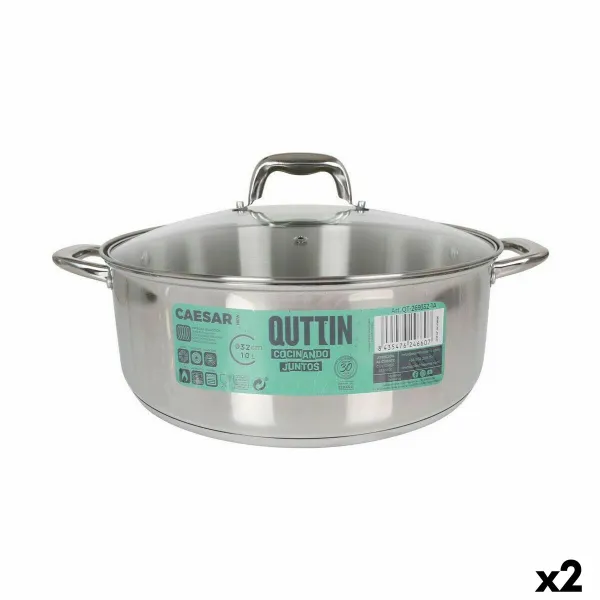 Кастрюля со стеклянной крышкой Quttin Caesar ø 32 x 12,5 cm Сталь (2 штук)