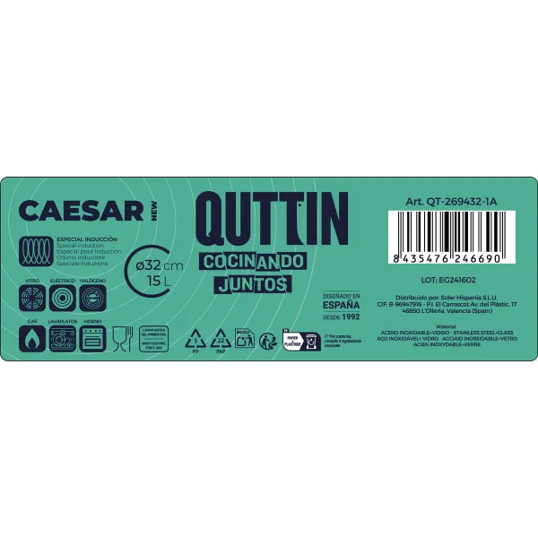 Кастрюля со стеклянной крышкой Quttin Caesar Сталь ø 32 x 18,5 cm (2 штук)