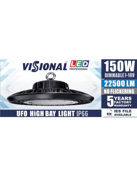 LED HIGH BAY UFO - 150W / DIMMABLE 1-10V / 40