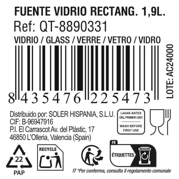 Uunivuoka Quttin   Lasi Suorakulmainen 1,9 L 28 x 19,9 x 5 cm (6 osaa)