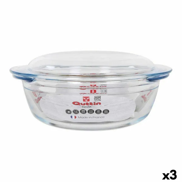 Katls ar vāku Quttin Quttin Stikls 2,2 + 0,8 L 26,5 x 23 x 11 cm (3 gb.)