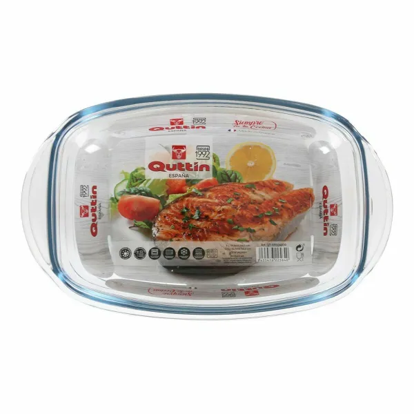Casserole with lid Quttin 63096 Glass 32,8 x 19,7 x 13 cm (3 Units)