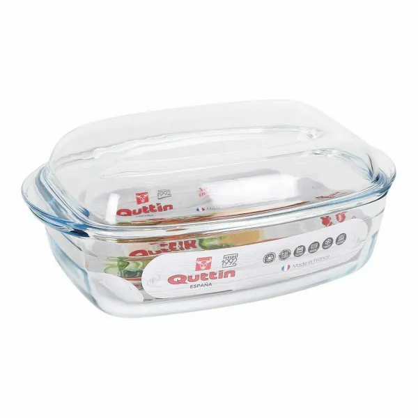 Casserole with lid Quttin 63096 Glass 32,8 x 19,7 x 13 cm (3 Units)