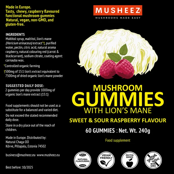 Mushroom Gummies with Lion's Mane - Raspberry Flavor