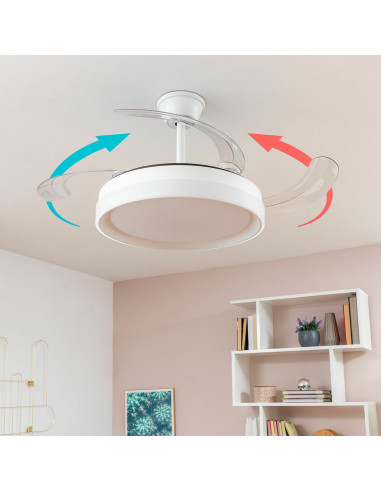 LED Ceiling Fan with 4 Retractable Blades Blalefan InnovaGoods White 72 W Ø49,5-104 cm