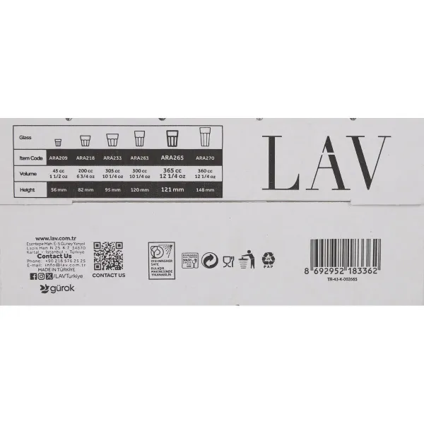 Set of glasses LAV Aras 365 ml 4 Pieces (12 Units)