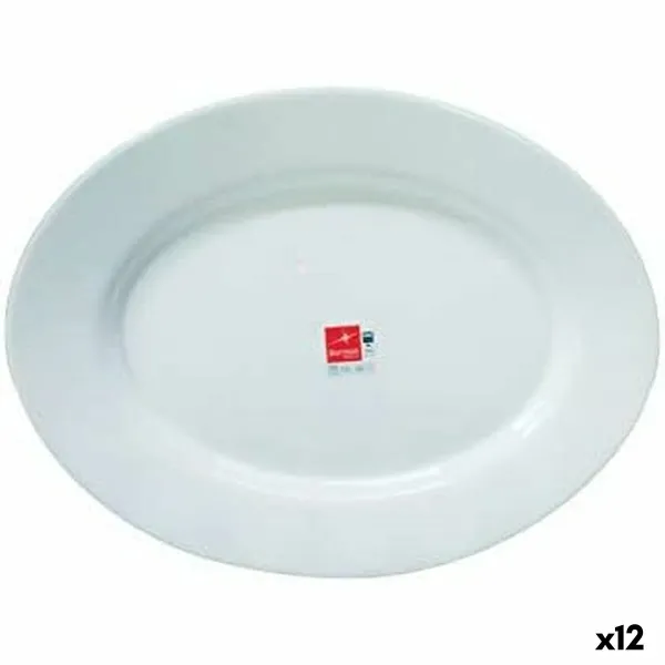 Serving Platter Bormioli Toledo White Glass Oval 34 x 26,5 x 1,8 cm (12 Units)