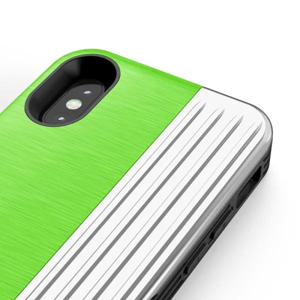 Zizo Retro Series - Wallet Back with Magnetic Closure and Built-In Kickstand for iPhone Xs /X (Neon Green/Silver)
