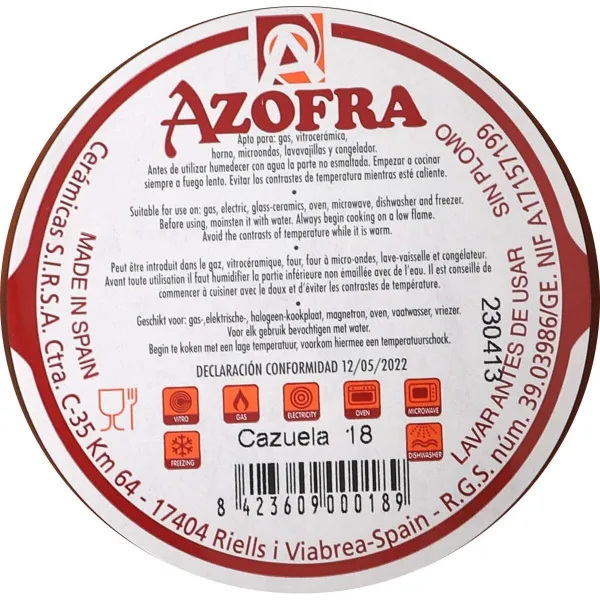 Keptuvė skersmuo Azofra Keptas molis 17 x 17 x 3,5 cm (26 vnt.)