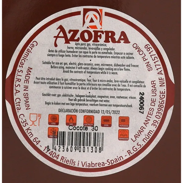 Casserole with Lid Azofra Baked clay 30,5 x 28 x 21 cm (3 Units)