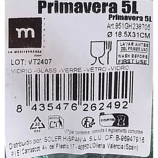 бутылка La Mediterránea Primavera grabada Cтекло 5 L (2 штук)