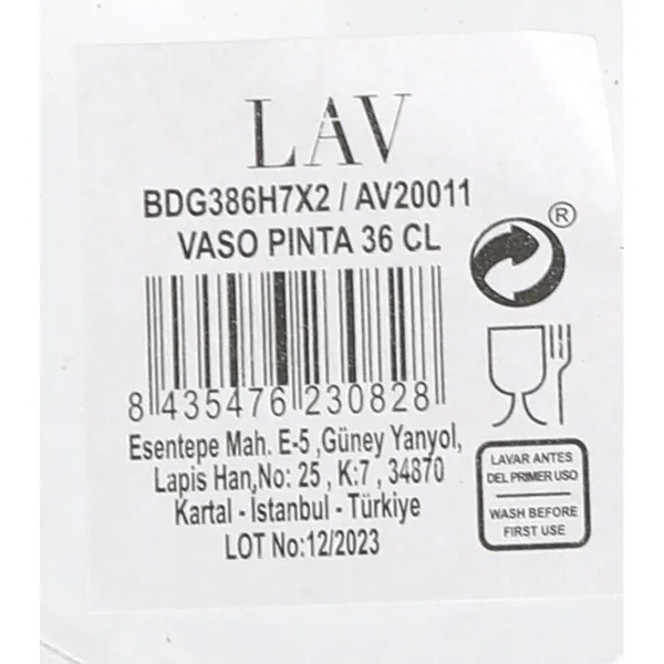 Olutlasit LAV Bodega Lasi 360 ml (48 osaa)