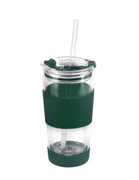 thermal glass mug with straw 600 ml FUORI green 0398