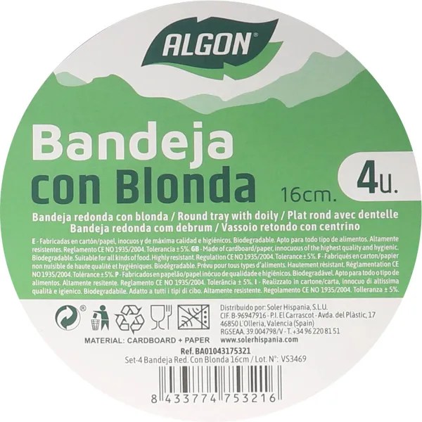 Kūkas statīvs Algon Balts 16 x 16 x 1,5 cm Apaļa (4 Daudzums) (48 gb.)