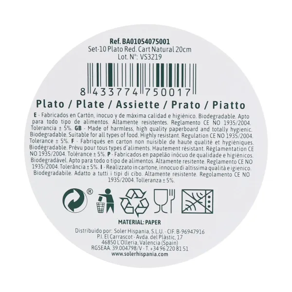 Plāksņu komplekts Algon 20 cm Vienreizējas lietošanas Balts Kartons (36 Vienības)