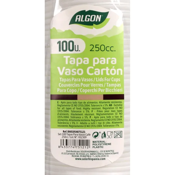 Set of lids for glasses Algon Coffee 100 Pieces 250 ml (20 Units)