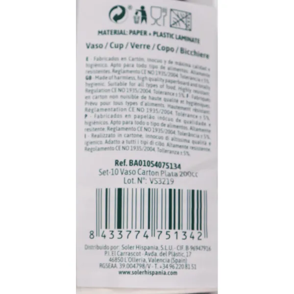 Glāžu komplekts Algon Kartons Vienreizējas lietošanas Sudrabains 36 Vienības 200 ml (10 Daudzums)