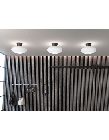 Bullo XL ceiling D380 flat black/opal glass E27