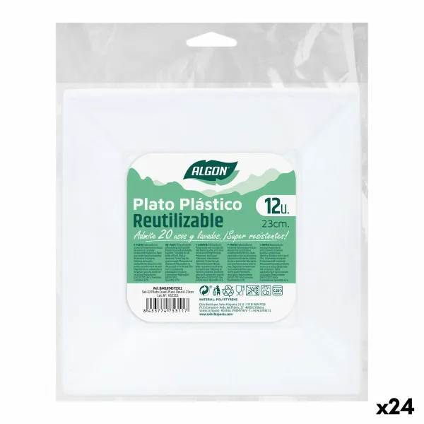 Vairākkārt lietojamu šķīvju komplekts Algon Kvadrāta Balts Plastmasa 23 x 23 x 2 cm (24 gb.)