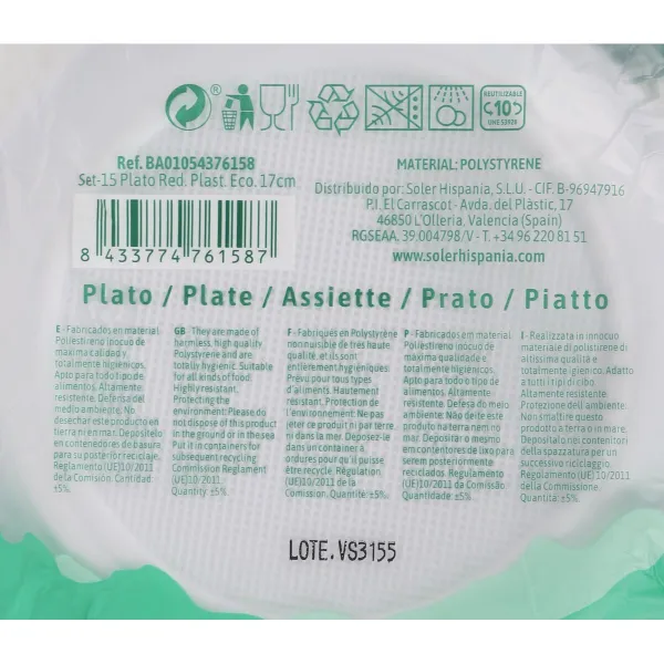 Vairākkārt lietojamu šķīvju komplekts Algon Balts Plastmasa 17 x 17 x 1,5 cm (36 Vienības)