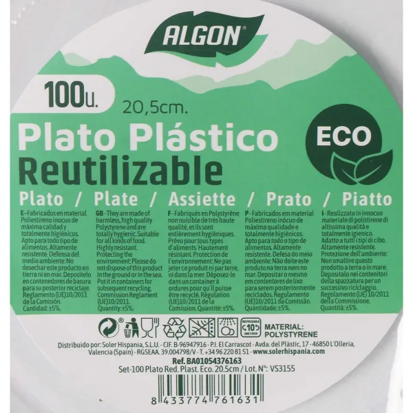 Vairākkārt lietojamu šķīvju komplekts Algon Balts Plastmasa (6 gb.)