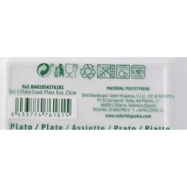 Vairākkārt lietojamu šķīvju komplekts Algon Balts Plastmasa 23 x 23 x 1,5 cm (36 Vienības)