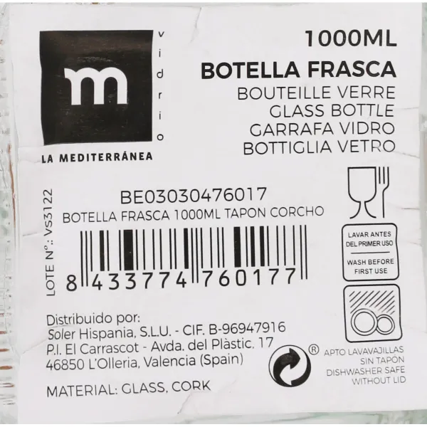 Стеклянная бутылка La Mediterránea 1 L (12 штук)