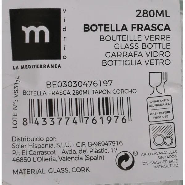 Стеклянная бутылка La Mediterránea 280 ml 0,28 l (36 штук)