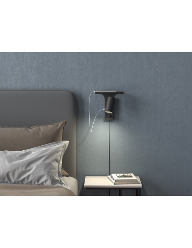 Tyson wall lamp USB left black structure GU10