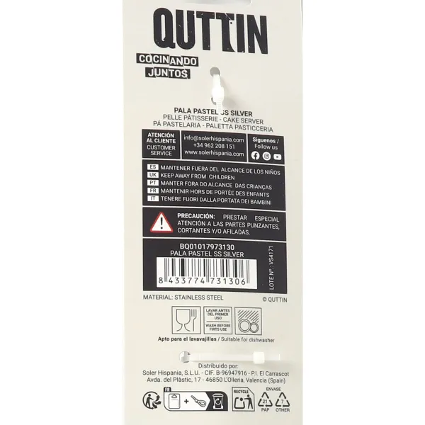 Torto gabalėlis Quttin Nerūdijantis plienas 65 x 30 x 3 cm (36 Vienetai)