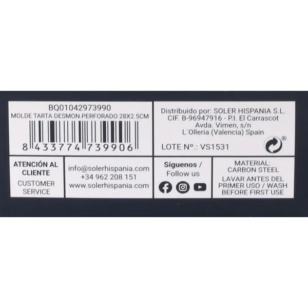 Kakkuvuoka Quttin 28 x 3 cm Porattu Irrotettava (12 osaa)