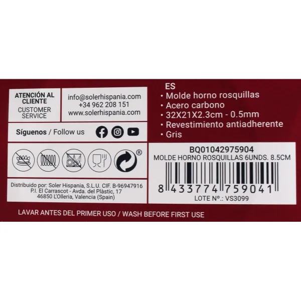 Krāsns Veidne Quttin Virtuļi Karbona tērauds Melns 32 x 21 x 2,3 cm (12 gb.)