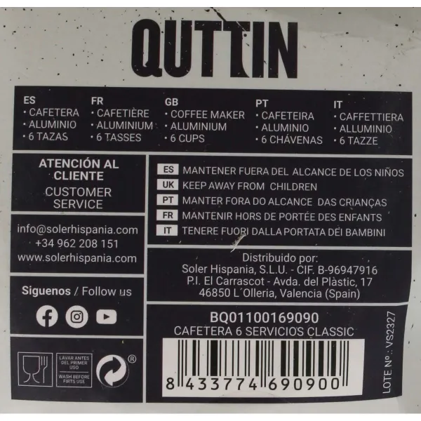 Vanhanaikainen Italialainen Mokkapannu Quttin 6 Kupit (6 osaa)