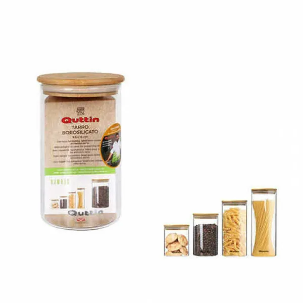 Purkki Quttin Borosilikaattilasi Bambu Silikoni 850 ml 10,2 x 16,8 cm (12 osaa) (9,5 x 16 cm)