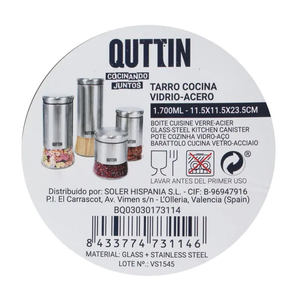 Tin Quttin Steel Glass 11,5 x 11,5 x 23,5 cm (12 Units) (1700 ml)