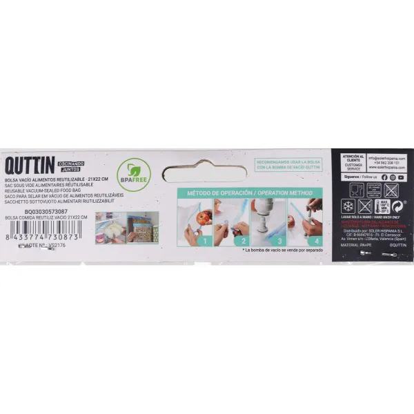 Reusable Food Bag Quttin Vacuum tube 6 Pieces 21 x 22 cm (24 Units)
