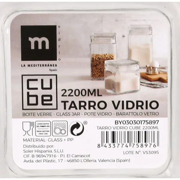 Jar La Mediterránea Glass 2,2 L 11 x 11 x 22,5 cm Squared (12 Units)
