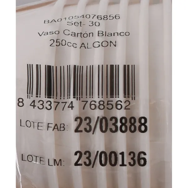 Lasisetti Algon Kartonki Valkoinen 30 Kappaletta 250 ml (20 osaa)