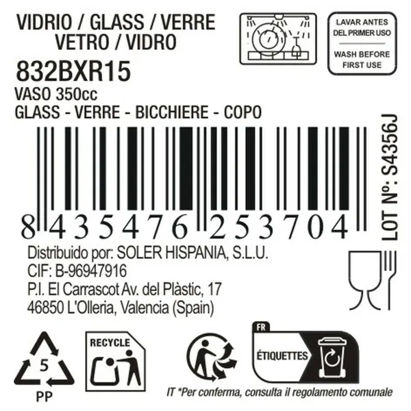 Glass La Mediterránea Festo Bright 350 ml (36 Units)